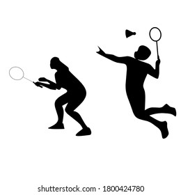
jugadores mixtos de badminton silhoutte hacen un salto