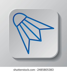 Badminton simple icon vector. Flat design. Paper cut design. Cutted blue symbol with shadow. Gray badge button, gray background.ai