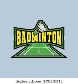 Badminton Simple Logo With Equipment and Playing Arena Badge Vector