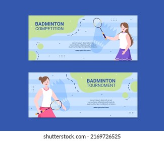 Badminton Sport Competition Social Media Banner Template Cartoon Background Vector Illustration