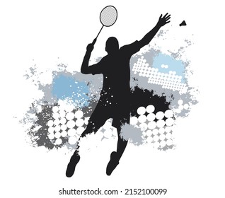 Badminton sport graphic with dynamic background.