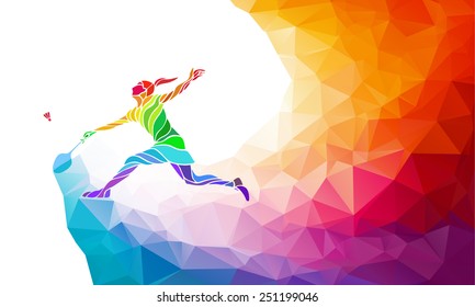 Badminton sport invitation poster or flyer background with empty space, banner template in trendy abstract colorful polygon style