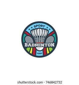Badminton sport logo & circle background vector