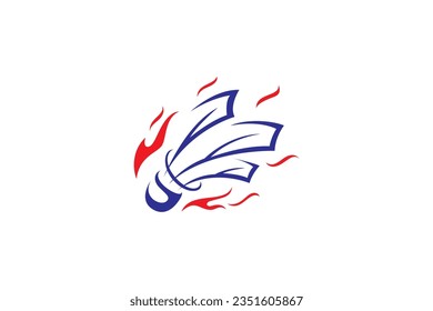 Badminton sport logo design with fire effect combination