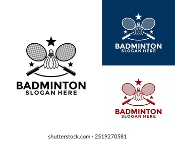 Vetor de design de logotipo Badminton Sport, Shuttlecock com modelo de design de logotipo de raquete