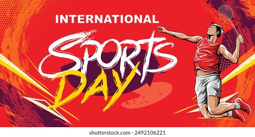 Badminton Sports Background Vector. International Sports Day Illustration. Graphic Design for the decoration of gift certificates, banners, and flyer