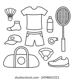 badminton sportgeräte sketch.set von badminton umriss elemente.good für kinder malbuch