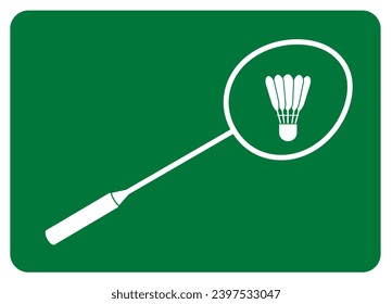 Símbolo de Badminton, raqueta e imagen vectorial de bloqueo aislada de blanco sobre fondo verde.eps