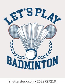 diseño de camiseta de bádminton, diseño gráfico de camiseta de bádminton, ilustraciones de Antiguas para ropa deportiva. Tipografía deportiva, gráficos de camisetas, póster, impresión de eslogan para camiseta gráfica o sudadera - Vector