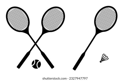 Badminton, tennis racket and ball vector. Tennis icon, logo on white background