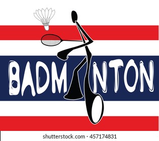 Badminton Thai Flag Shadow Man Cartoon sport acting symbol background white color design