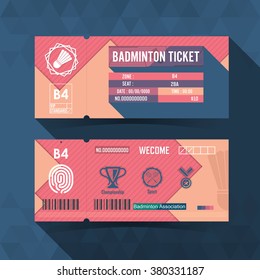 Badminton Ticket Material Design. Vector illustration