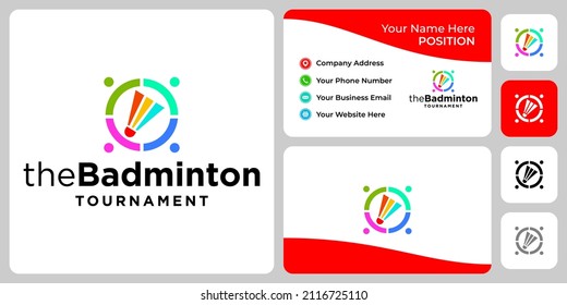 Badminton tournament logo design with business card template.