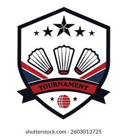 Badminton tournament logo Design Vector, Racket shuttlecock illustration, racket indoor sport design Sublimation 