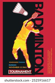 Afiche del torneo de bádminton, evento deportivo.