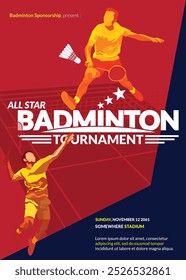 Badminton Tournament Poster, Sports Event.