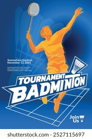 Badminton Tournament Poster, Sports Event.