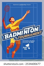 Afiche del torneo de bádminton, evento deportivo.