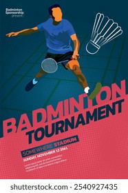 Cartaz do torneio de badminton, evento esportivo.