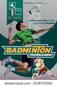 Badminton Tournament Poster, Sports Event.