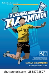 Badminton Tournament Poster, Sports Event.