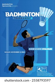 Badminton Tournament Poster, Sports Event.