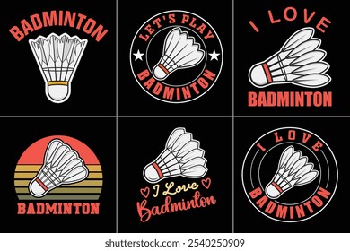 Paquete de tipografía de bádminton, Paquete de camiseta de bádminton, Vector de bádminton, Vector, Lineart de bádminton