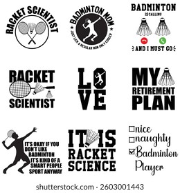 Badminton Typography T-shirt Design Vector Bundle, Racket shuttlecock illustration, racket indoor sport design Sublimation