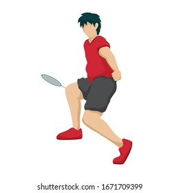 Badminton vector boy. Sport background with badminton athlete playing athletics competition. Isolated isometric people illustration.