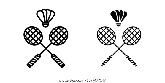 Badminton vector icon set black filled and outlined style.