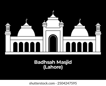 badshahi masjid mosque monument holy sacred prayer place historical islam building architecture icon design illustration