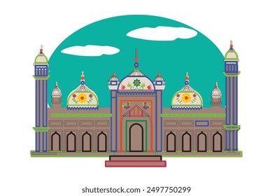 Badshahi masjid en estilo de arte de camiones Lahore Punjab Pakistán diseño de Ilustración vectorial 