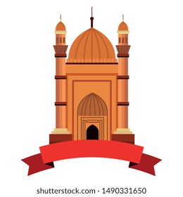 badshahi mosque building palace with ribbon