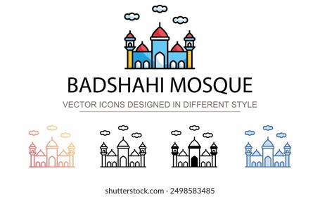 Badshahi Mosque icon design with white background stock illustration