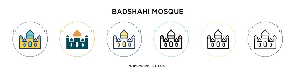 Badshahi mosque icon in filled, thin line, outline and stroke style. Vector illustration of two colored and black badshahi mosque vector icons designs can be used for mobile, ui, web