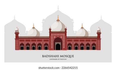 Badshahi Mosque in Lahore Pakistan detailed illustration