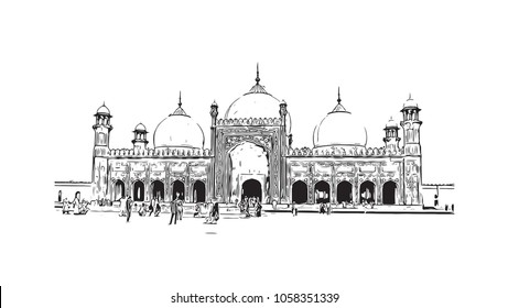 Badshahi Masjid, Lahore Drawing Tutorial | Badshahi Mosque Drawing Easy |  Mosque Pencil Drawing - YouTube