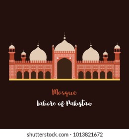 Badshahi Mosque, Lahore Pakistan Vector.