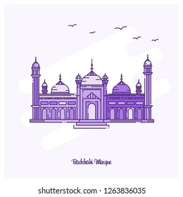 BADSHAHI MOSQUE Landmark Purple Dotted Line skyline vector illustration