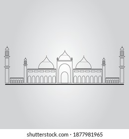 Badshahi Mosque, Line Art, vector, Black and white 