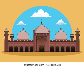 Badshahi mosque masjid in Lahore Punjab Pakistan vector illustration Design 