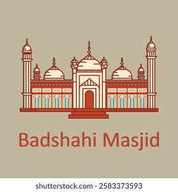 Badshahi mosque monument Lahore Pakistan, architectural landmark, dark color, illustration art