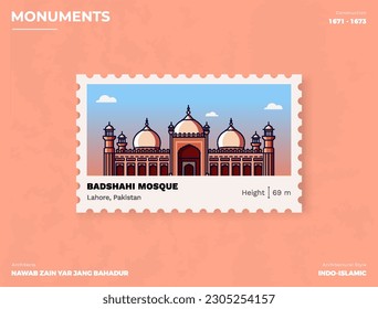 Badshahi Mosque Monument Postage stamp ticket design with information-vector illustration design