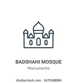 Badshahi mosque outline vector icon. Thin line black badshahi mosque icon, flat vector simple element illustration from editable monuments concept isolated stroke on white background