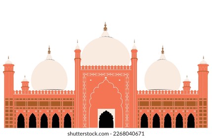 Badshahi Mosque with white background in Lahore ,Pakistan Vector