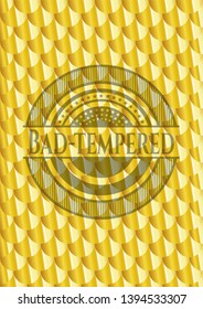 Bad-tempered golden emblem. Scales pattern. Vector Illustration. Detailed.