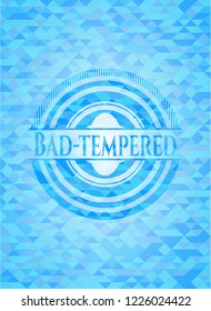 Bad-tempered light blue emblem with mosaic background