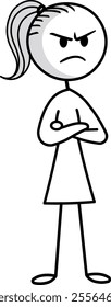 Bad-tempered stickman style woman character.