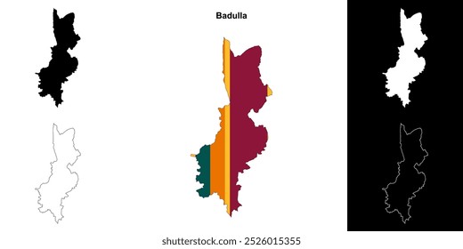 Badulla district outline map set