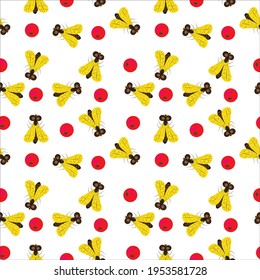Bady yellow dee and berry seamless pattern. Children vector illustration. Digital paper for kids. Decor for children's clothing